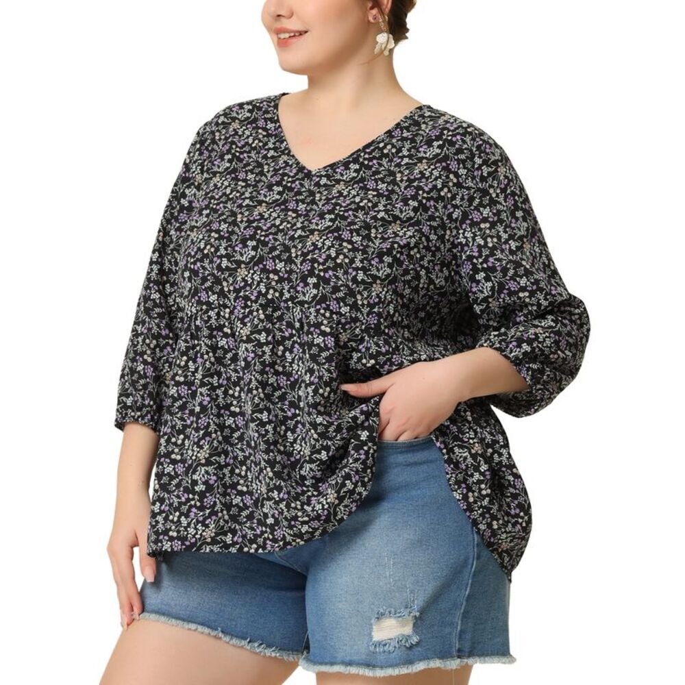 Floral Black and Purple Women's Top
